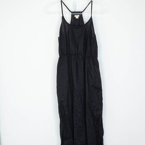 J. Crew Womens Linen Braided Racerback Maxi Dress Size M Black Sleeveless Witchy